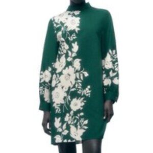 Zara Teal and Cream Long Sleeve Dress